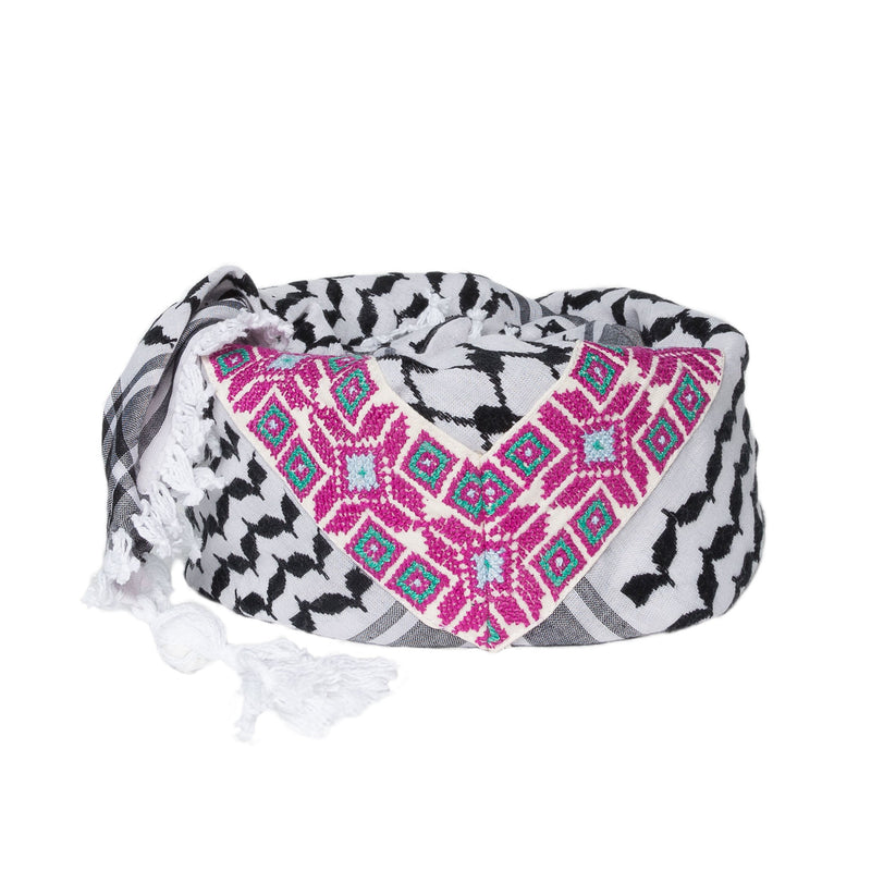 LINDA BLACK & WHITE CROSS KEFFIYEH