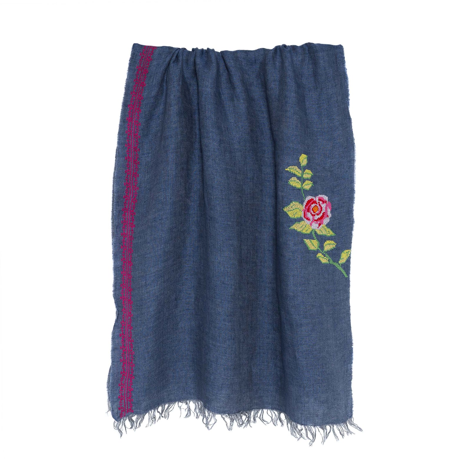 BLUE LINEN SHAWL IBRAHIM + HANA ROSE