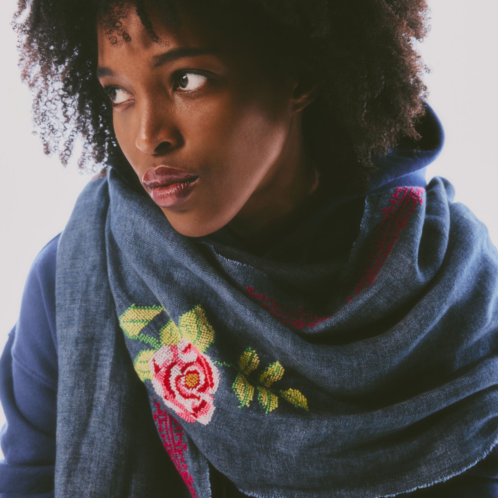 BLUE LINEN SHAWL IBRAHIM + HANA ROSE