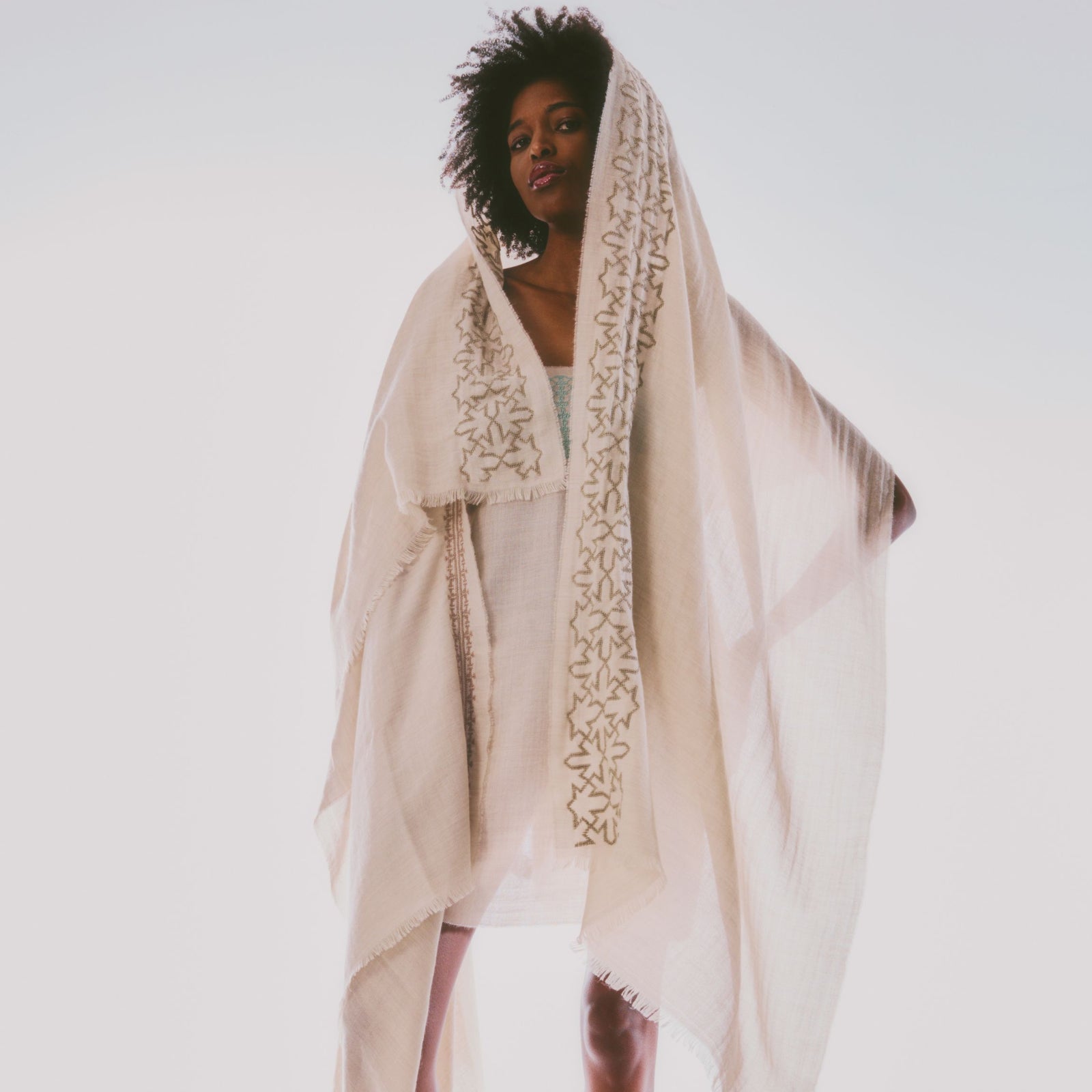 BEIGE CASHMERE & SILK SHAWL HAZEL IBRAHIM