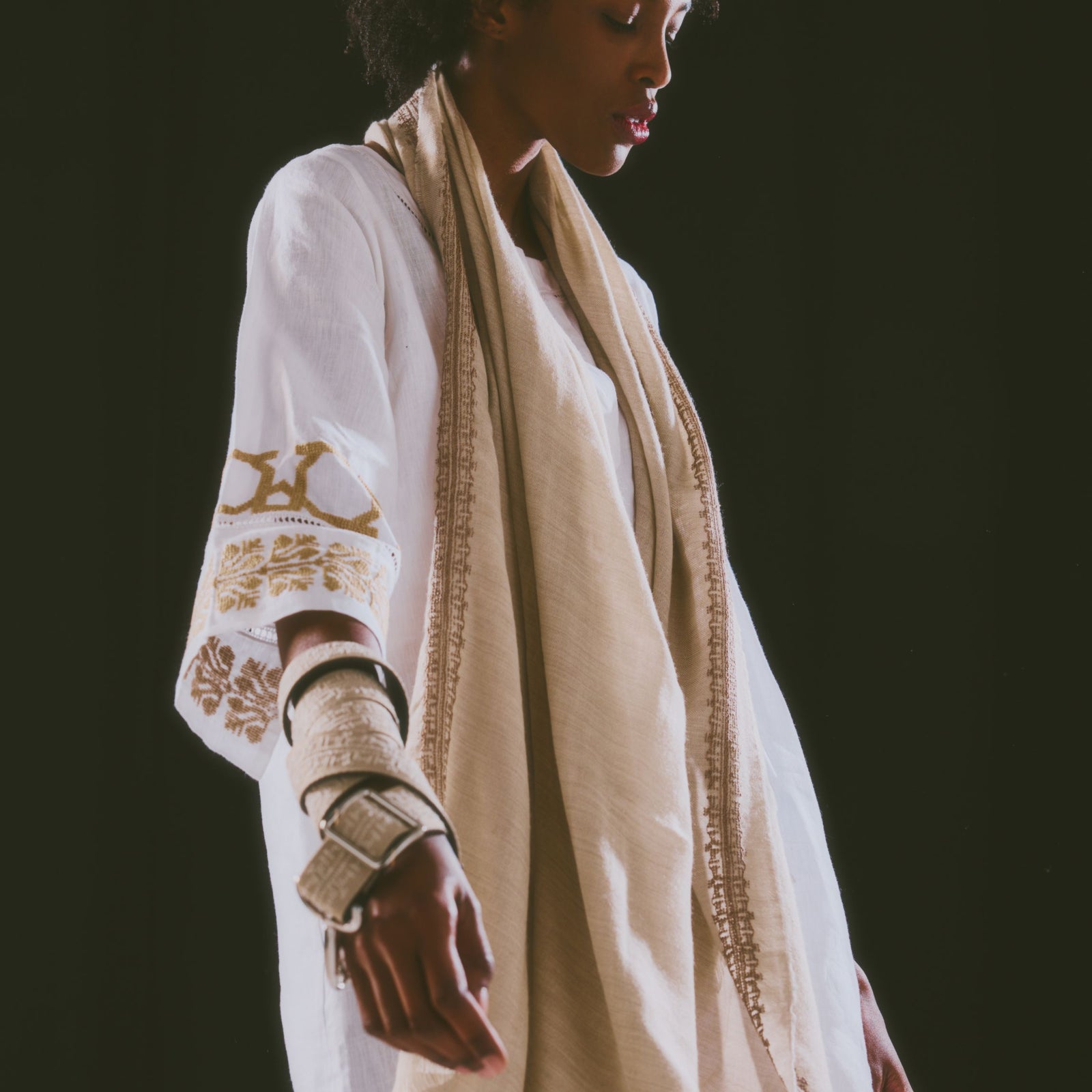 BEIGE CASHMERE & SILK SHAWL HAZEL IBRAHIM