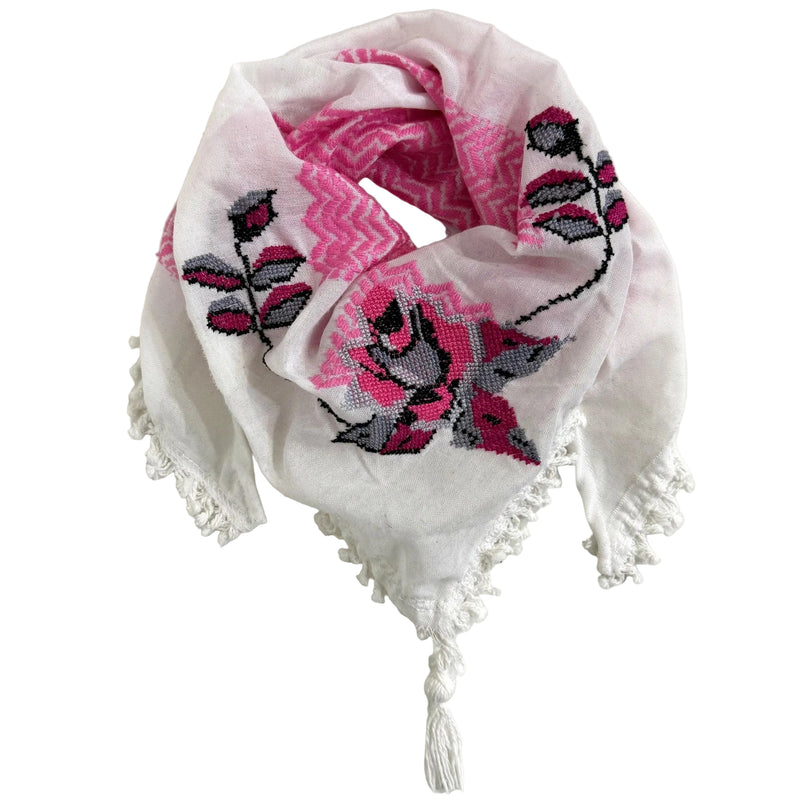 MINI PINK & WHITE ROSE KEFFIYEH