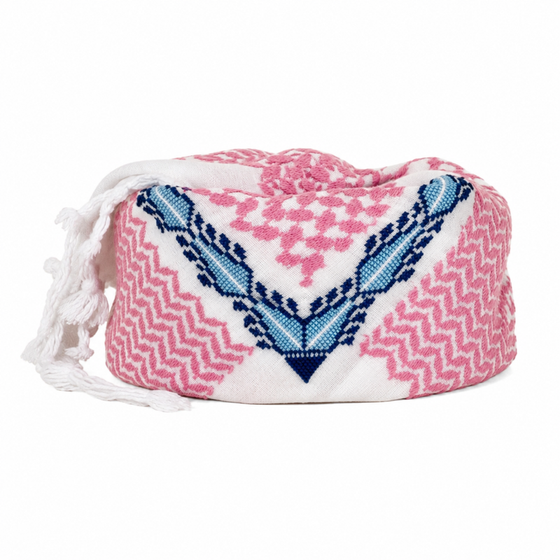PINK & WHITE BLUE FLAME COTTON KEFFIYEH