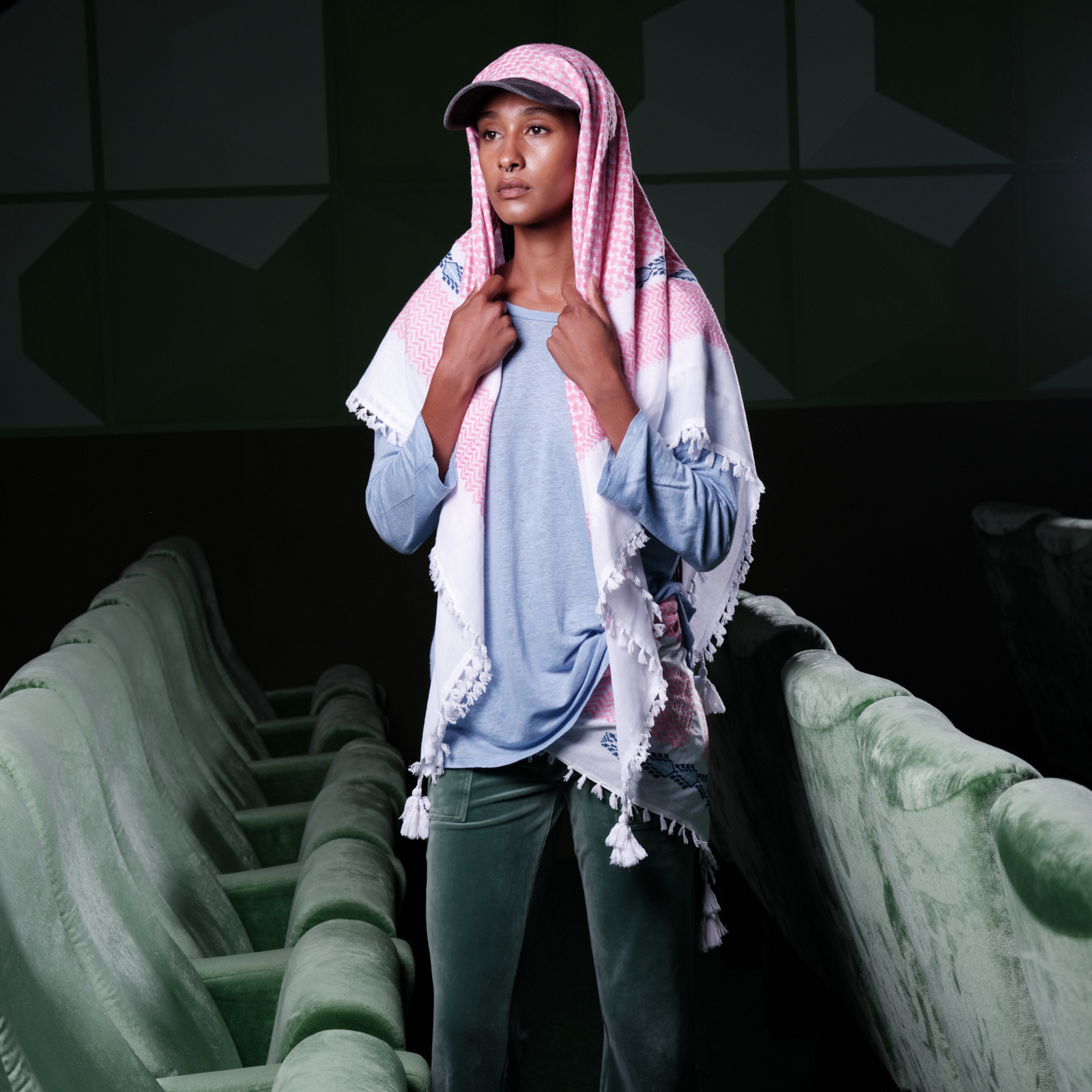 PINK & WHITE BLUE FLAME COTTON KEFFIYEH