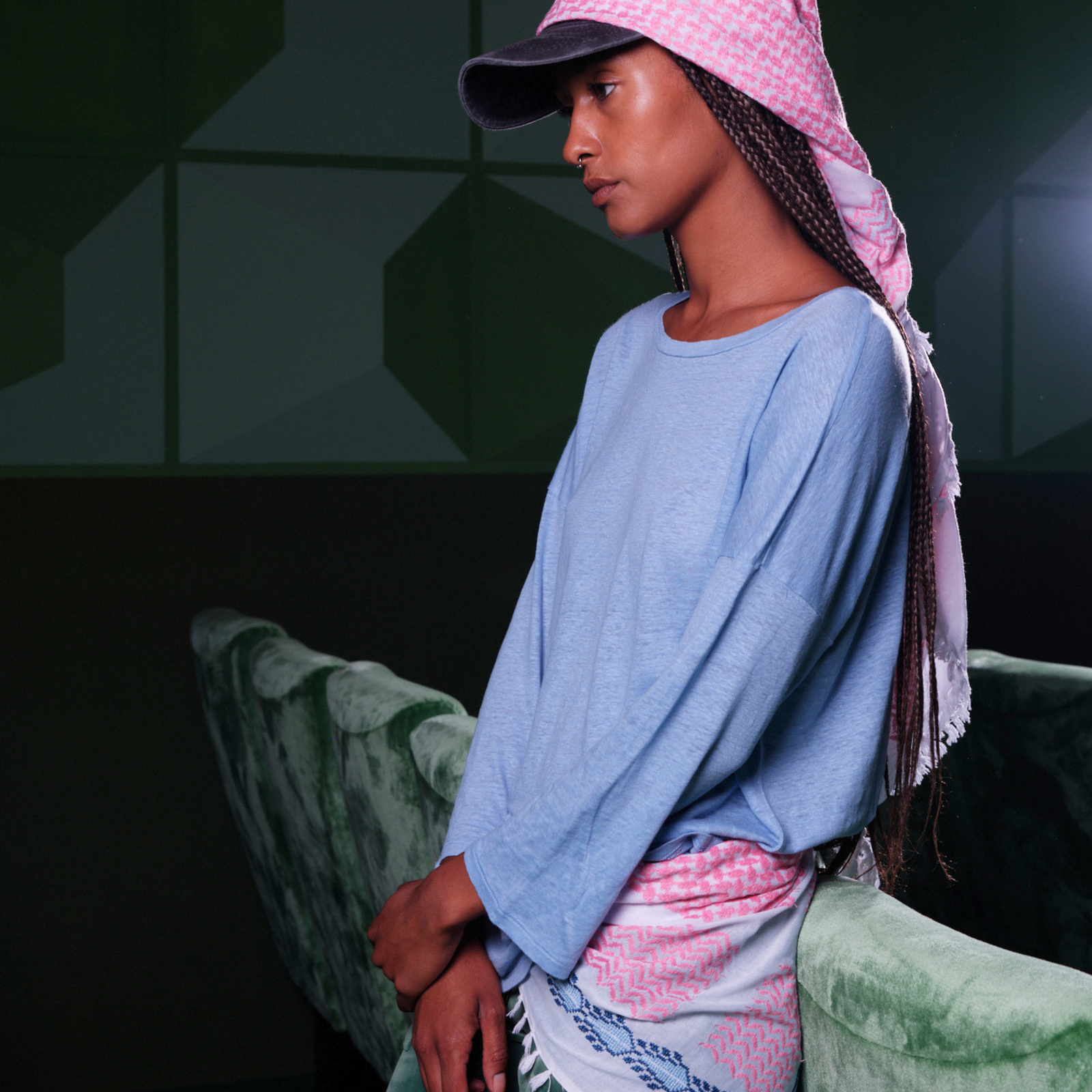 PINK & WHITE BLUE FLAME COTTON KEFFIYEH