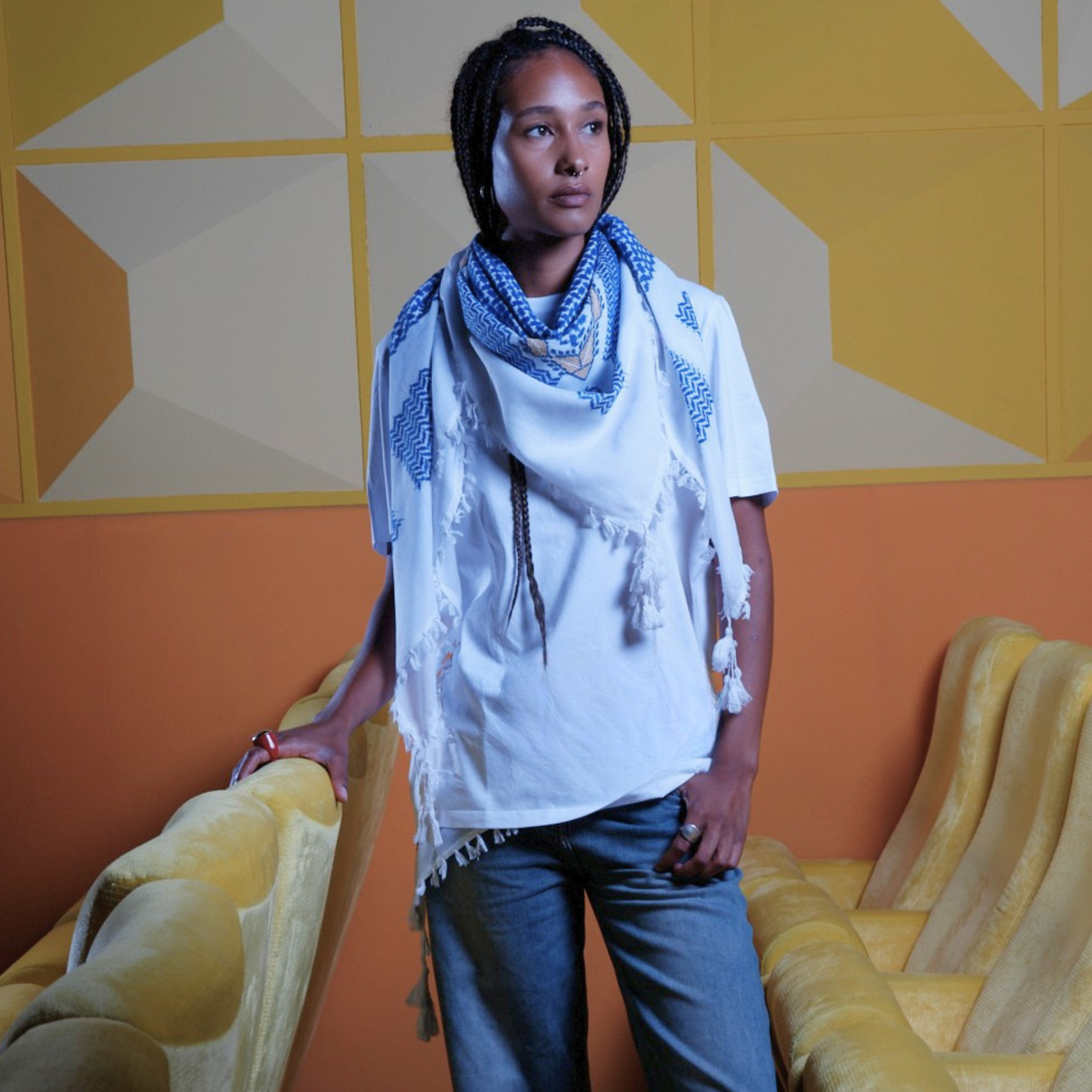 MAY BLUE & WHITE FLAME COTTON KEFFIYEH