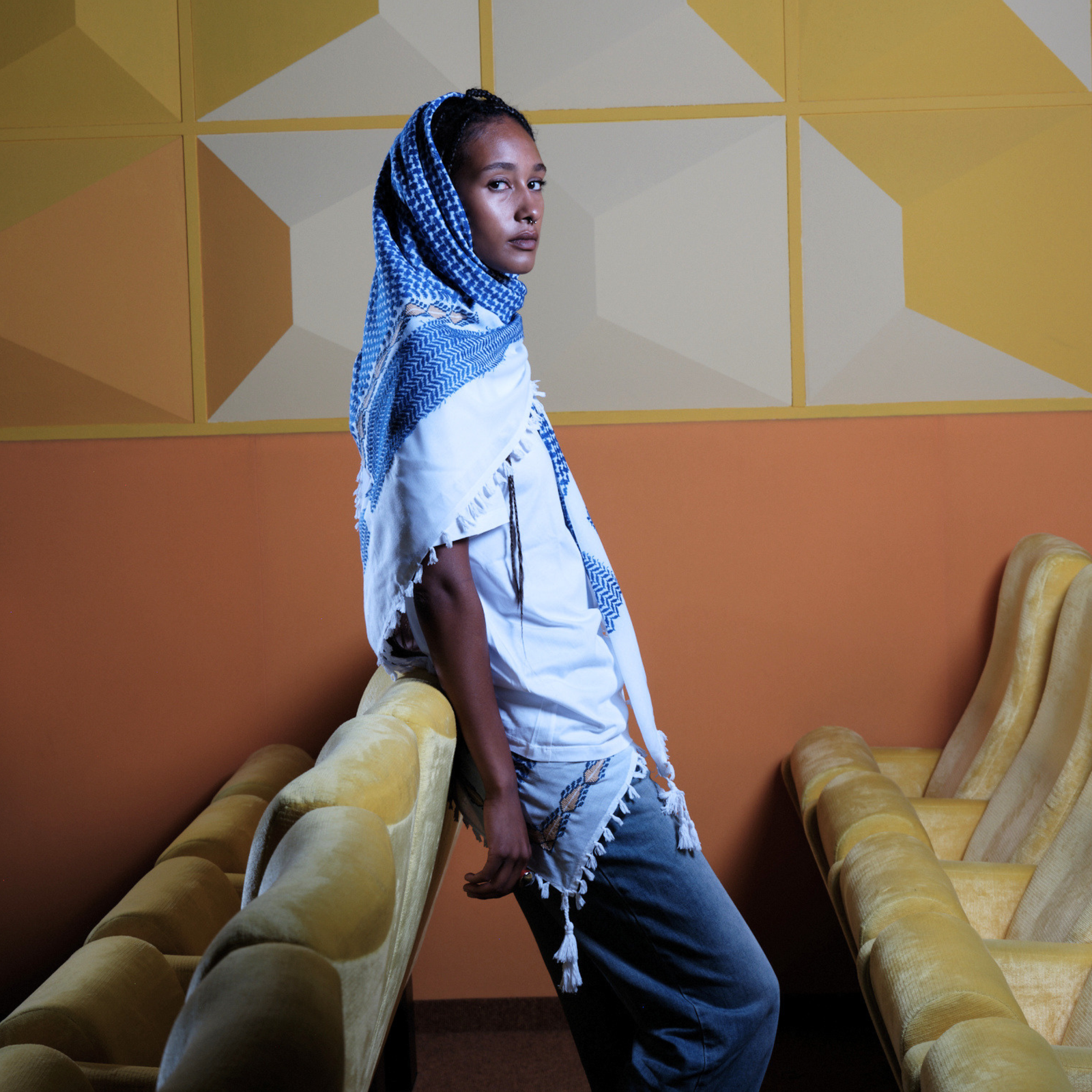 MAY BLUE & WHITE FLAME COTTON KEFFIYEH