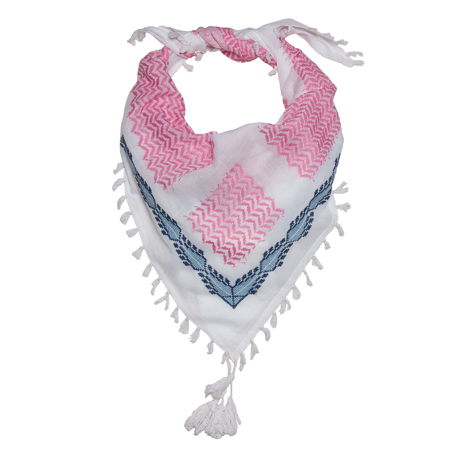 MINI PINK & WHITE BLUE FLAME COTTON KEFFIYEH