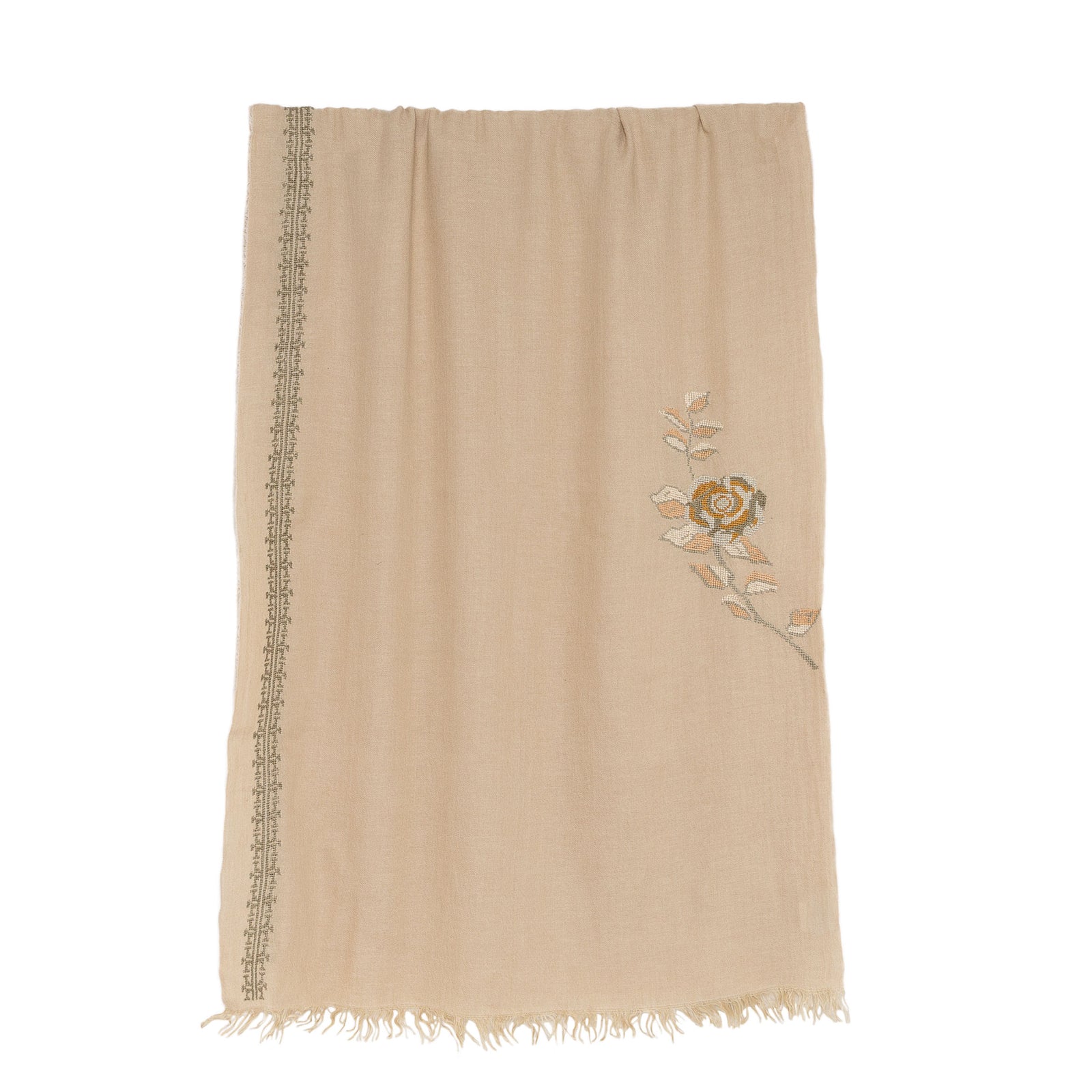 BEIGE LINEN SHAWL KHAKI IBRAHIM + HANA ROSE