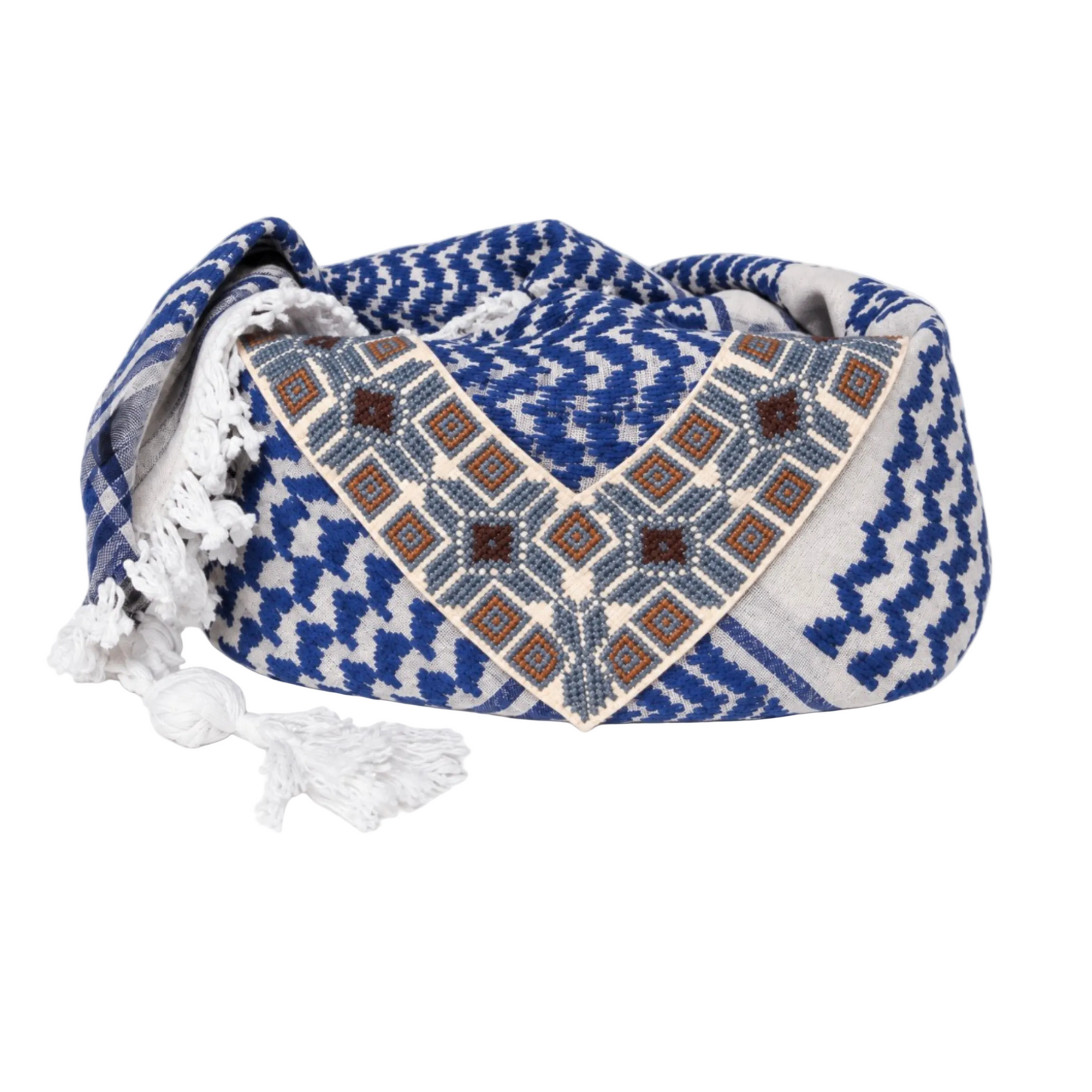 LINDA BLUE & WHITE CROSS COTTON KEFFIYEH