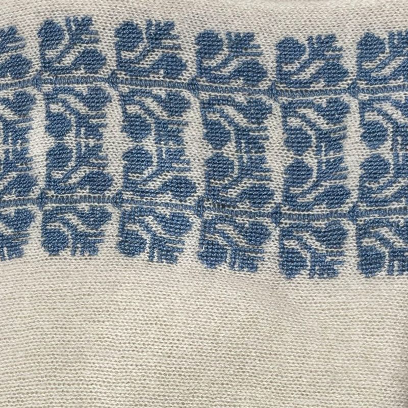 CREAM BEIGE CASHMERE SHAWL ANTIQUE BLUE SINEAD