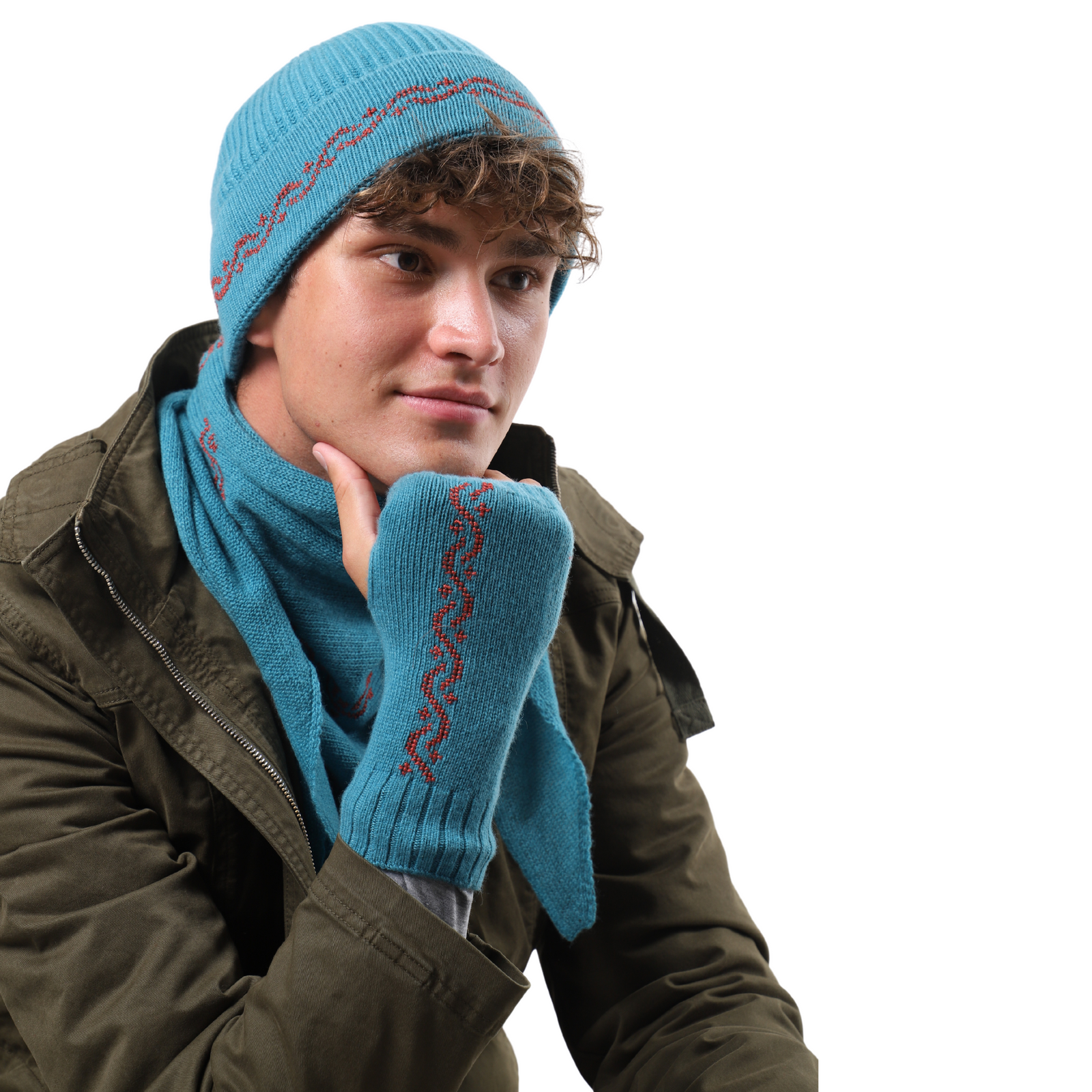 TEAL CASHMERE MITTENS | WAVES