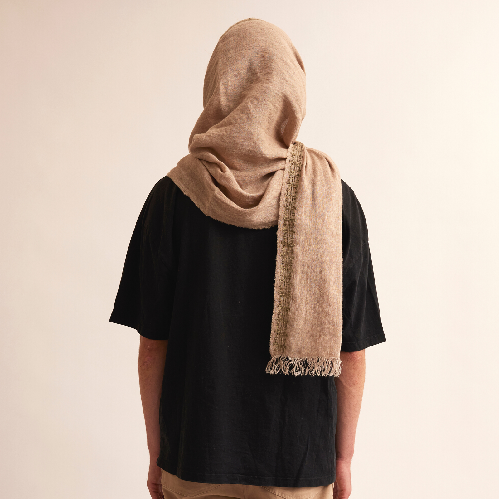 BEIGE LINEN SHAWL KHAKI IBRAHIM