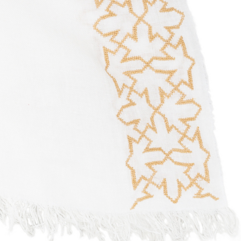WHITE LINEN SHAWL SQUARE GOLD SULTAN HAN
