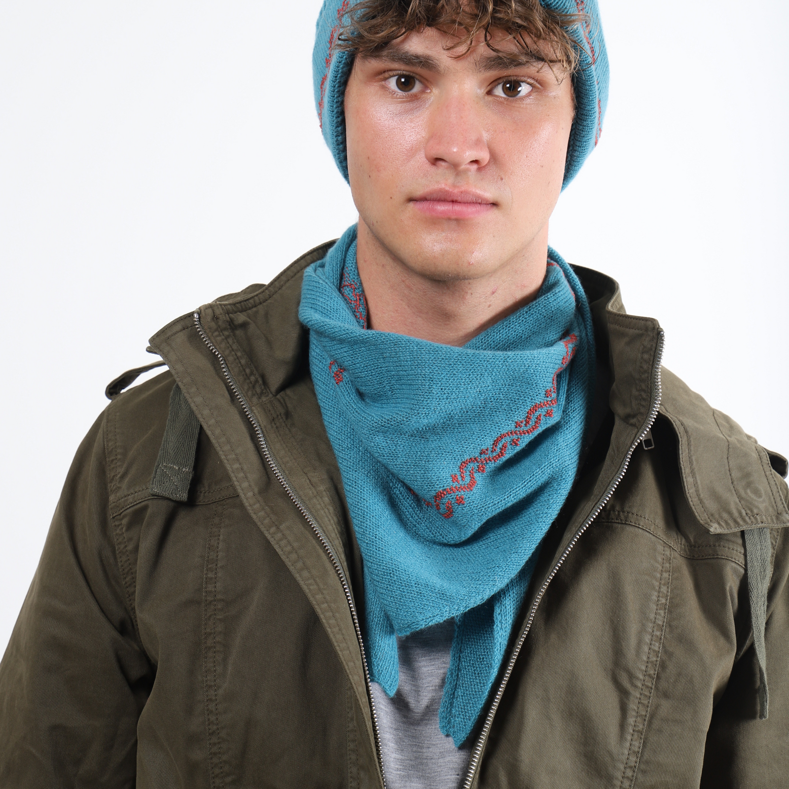 TEAL CASHMERE TRIANGLE SCARF | WAVES