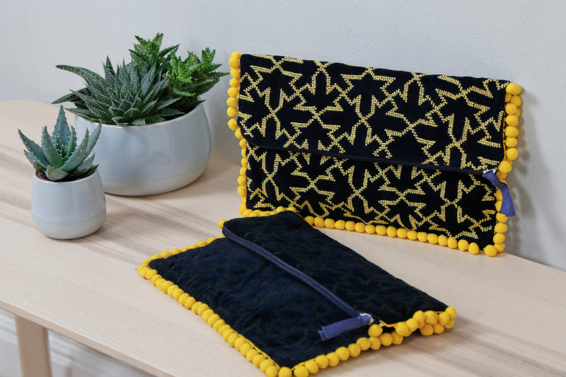 Black on Black/Yellow Pompons