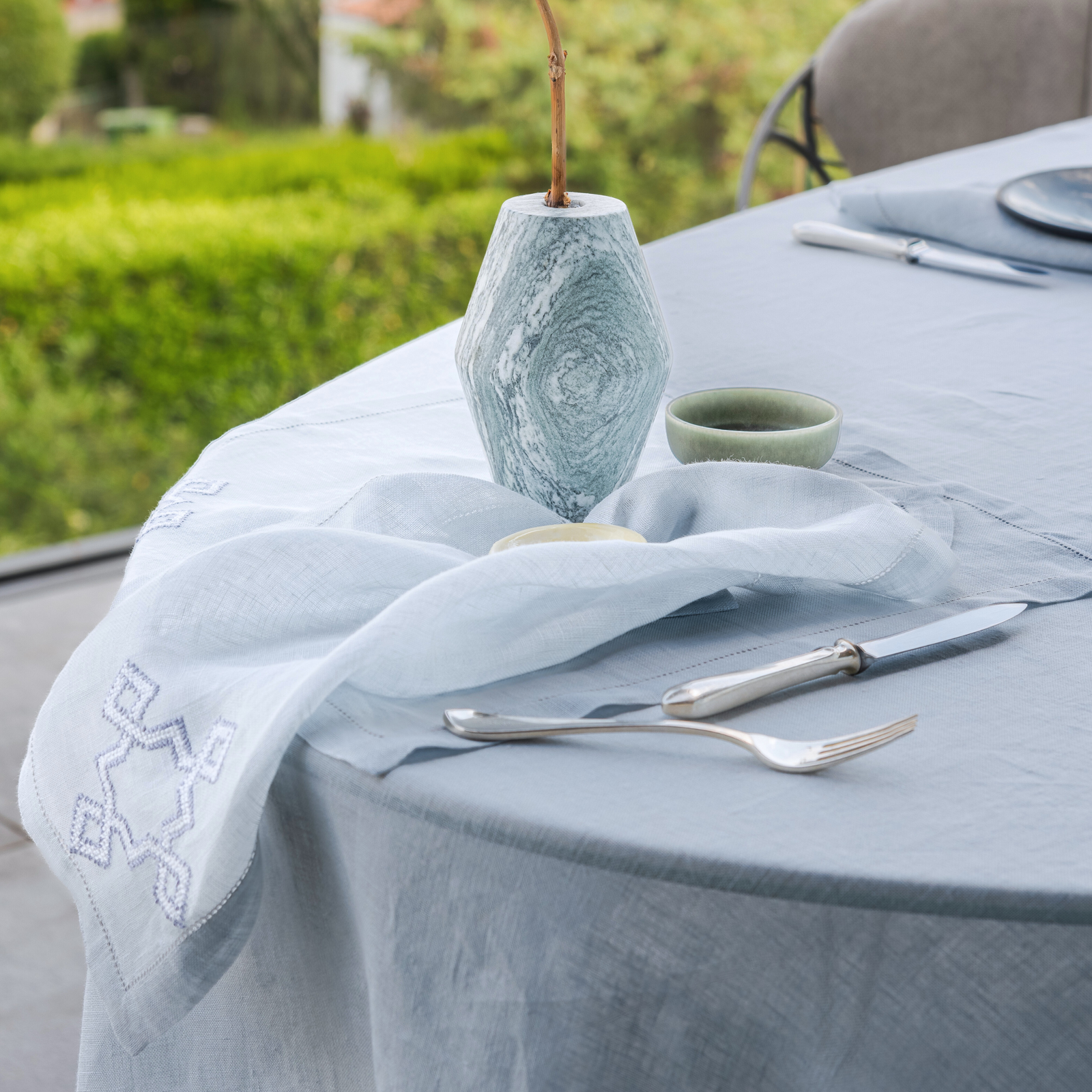 LINEN GAUZE TABLECLOTH GRAY/BLUE KOUTUBIA